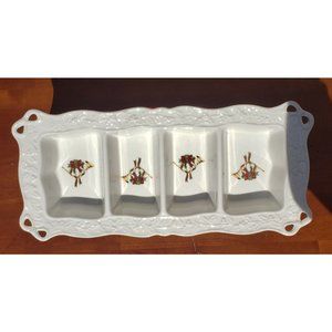 Mikasa Holiday Lace RL050 4 Section 16.5" Long White Ceramic Server Christmas